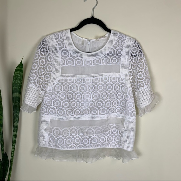 Rebecca Taylor White Layered Effect Lace Combo Top - Size 6 - Picture 5 of 15